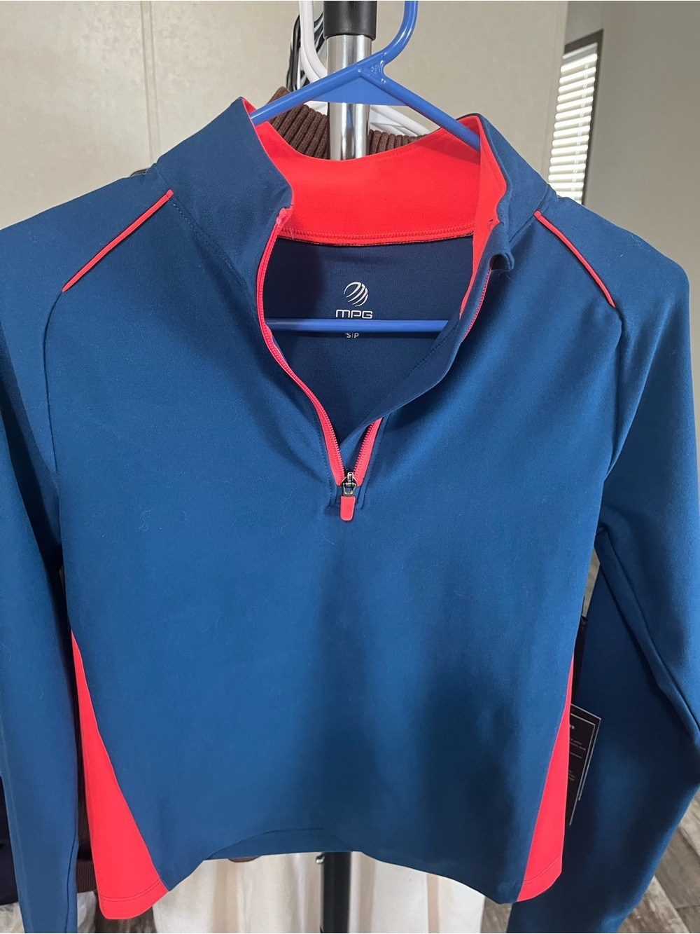 MPG Navy Pullover with Bright Coral Trim